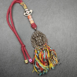 Gandhanra Antique Tibetan Amulet,Mahakala Pendant, Bhairava Mask,Buddhist Protector Deity, Made of Cold Iron