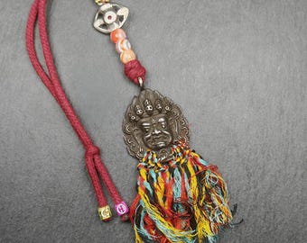 Amulette tibétaine antique Gandhanra, pendentif Mahakala, masque Bhairava, divinité protectrice bouddhiste, en fer froid