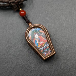 Gandhanra Antique Handmade Gau Ghau Shrine,Guru Rinpoche Gau Amulet, Mini Tibetan Buddhist Altar Amulet Pendant,Made of Red Copper