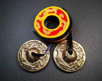 Gandhanra 2.7" Tibetan Cymbals,Dragon Pattern Tingsha Bell,Buddhism Ritual Implement,Handmade in Nepal