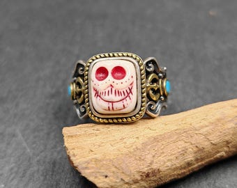 Gandhanra Einzigartige Handgemachte Tibet Silber Ring | Citipati Schädelfürst Ring | Verstellbare Größe | Schutz Schmuck spirituelles Geschenk