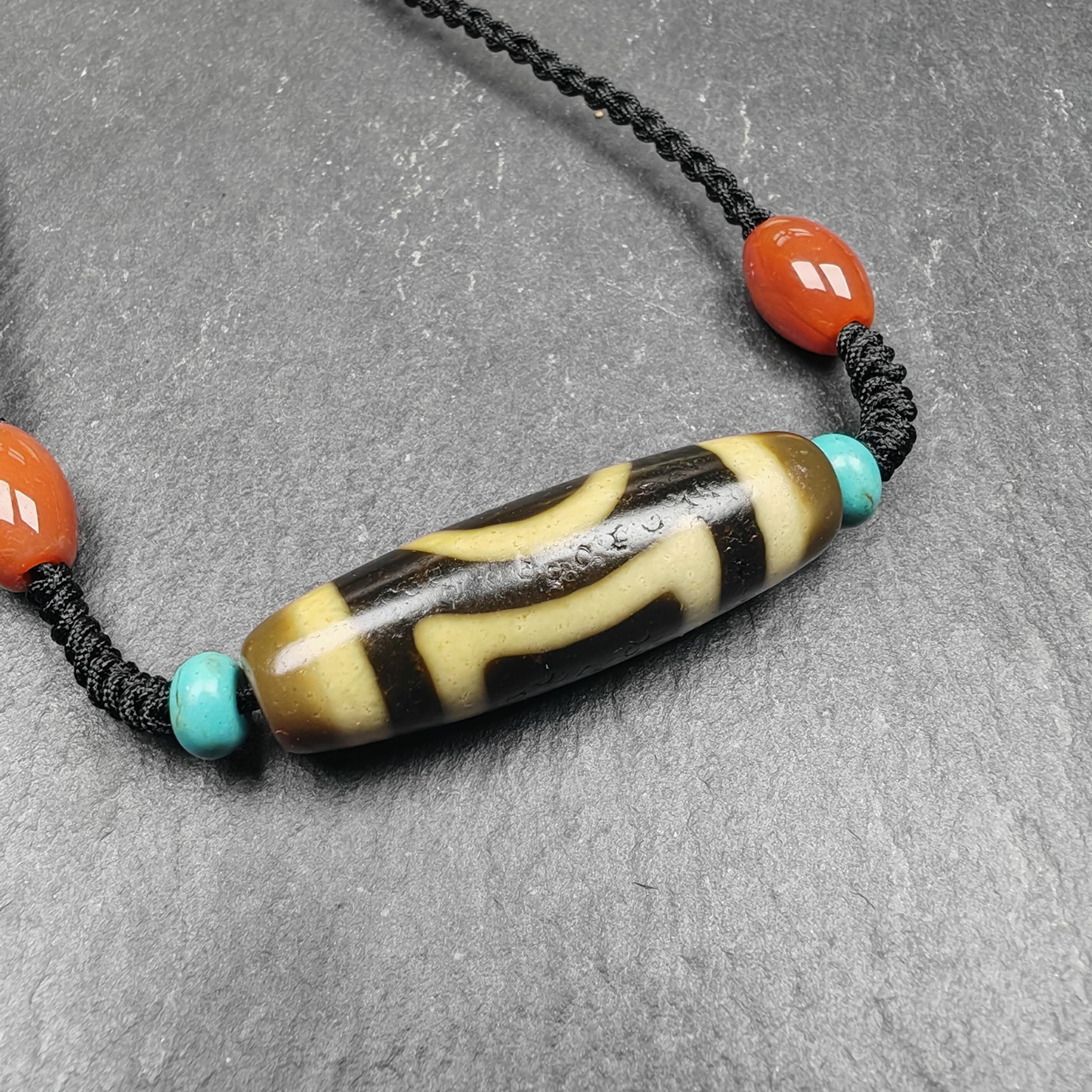 Gandhanra Antique Tibetan Sky & Earth Dzi Bead Necklace,1.5