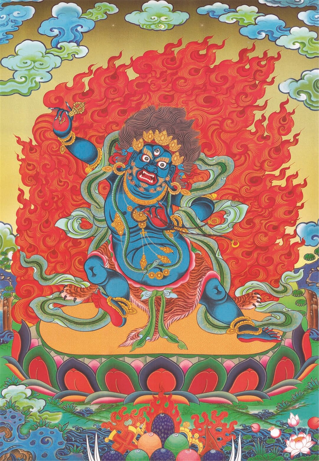 Thangka Tibétain Vajrapani Doré - Peinture Spirituelle Bouddha - Cadre Monté Main - Décoration Zen Et Méditation - 6