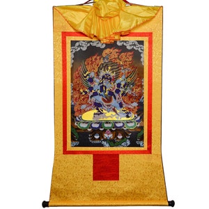 Gandhanra Bronzing Printed Thangka Art - Vajrakilaya Thangka, Vajrakumara, Hand Framed Tibetan Buddhist Thangka Wall Hanging