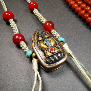 Gandhanra TIBETAN ARTISAN NECKLACE - Handmade Ghau Prayer Box Pendant with Gold & Silver Inlay, Unique Buddha Amulet and Protection Jewelry