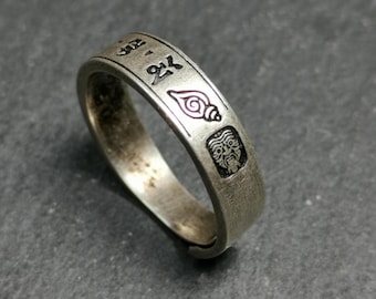 Gandhanra Einzigartige Handgefertigte Tibet Silber Ring | Mantra von Drashi Lhamo | Verstellbare Größe | Schutz Schmuck