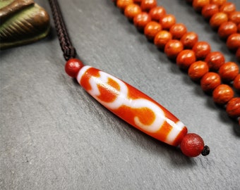 Gandhanra Tibetan Fire Agate Lotus Dzi Bead Necklace