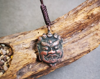 Gandhanra Antique Tibetan Amulet Badge,Mahakala Pendant, Buddhist Protector Deity, 50 Years Old