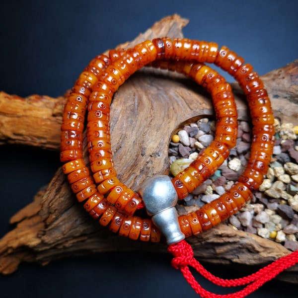 Gandhanra Bracelet de perles de mala en os de yak tibétain sculpté à la main, bracelet de perles de prière
