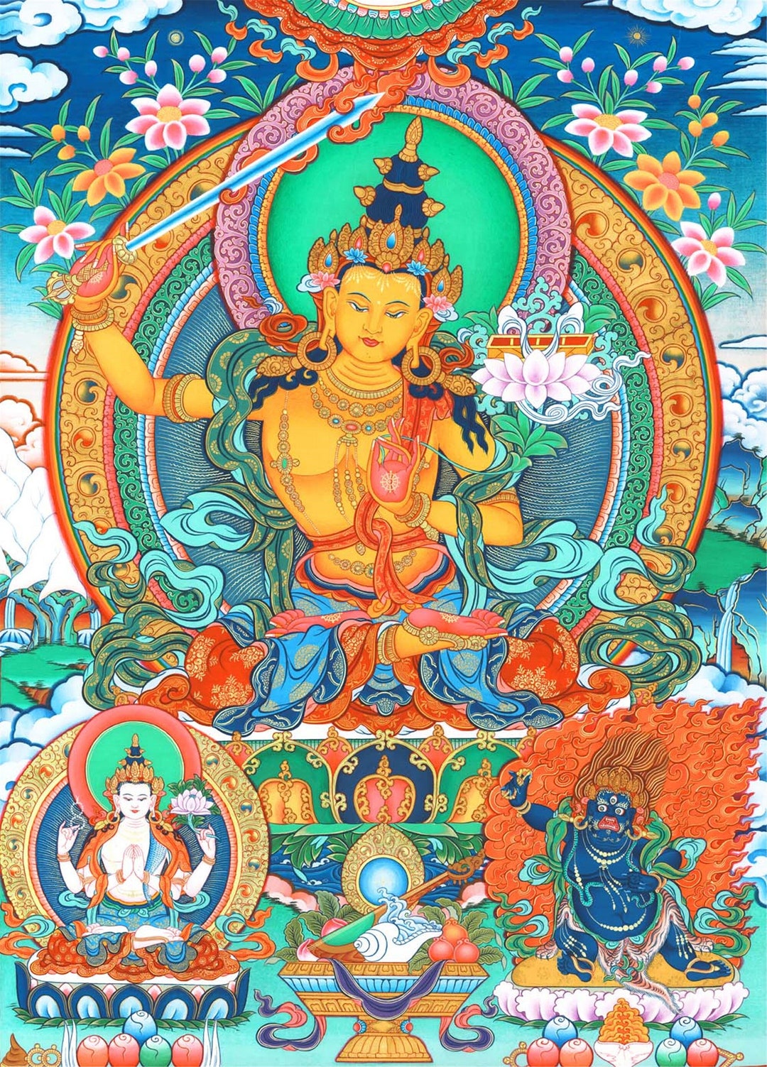 ZenBless Silk Embroidery Tibetan Thangka with Buddhism Green Tara Wall Hanging for Home Décor Tapestry Meditation
