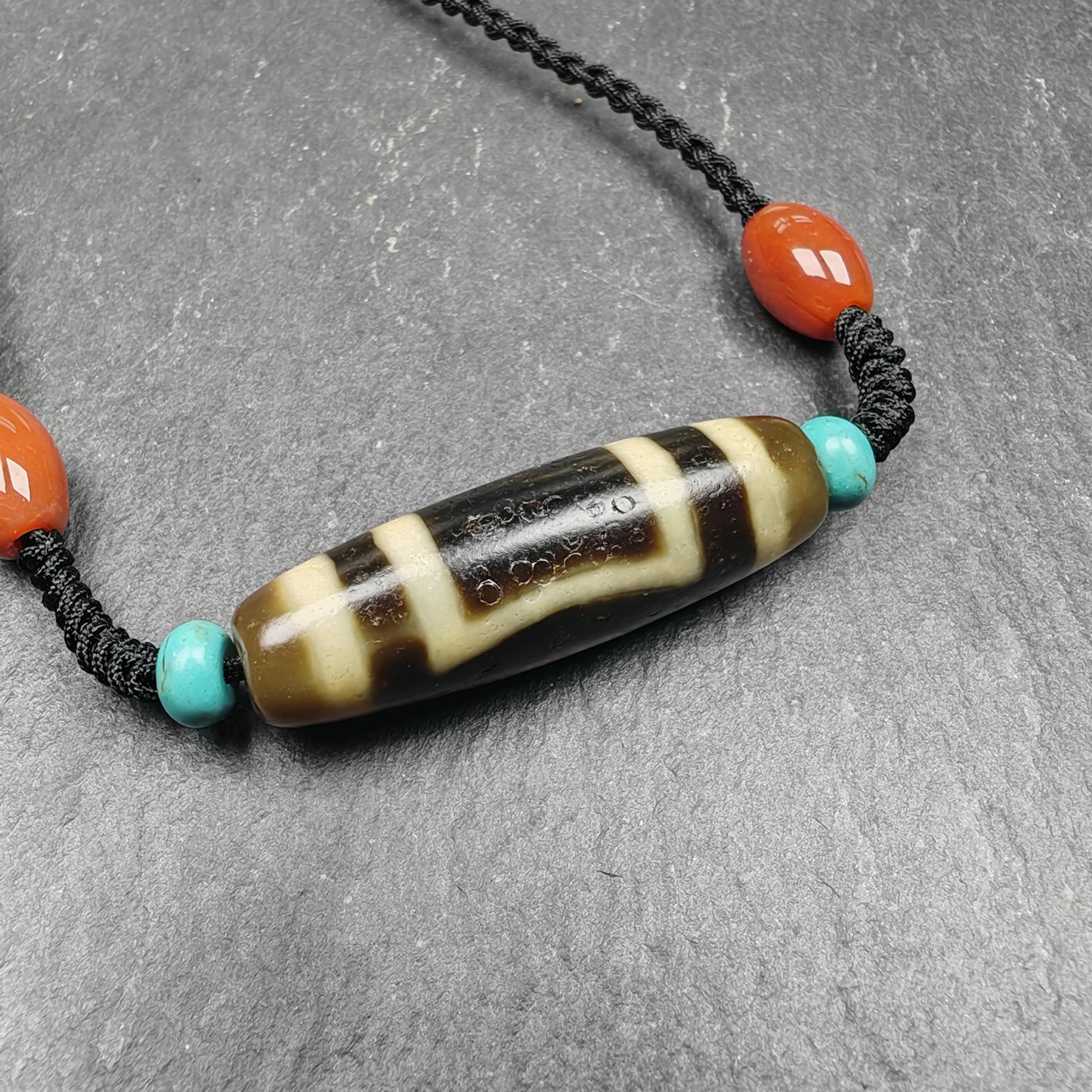 Gandhanra Antique Tibetan Sky & Earth Dzi Bead Necklace,1.5