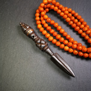 Gandhanra Handmade Tibetan Buddhist Ritual Implement - Kila -Dorje Phurba,Made of Cold Iron inlaid with Copper,5.1"