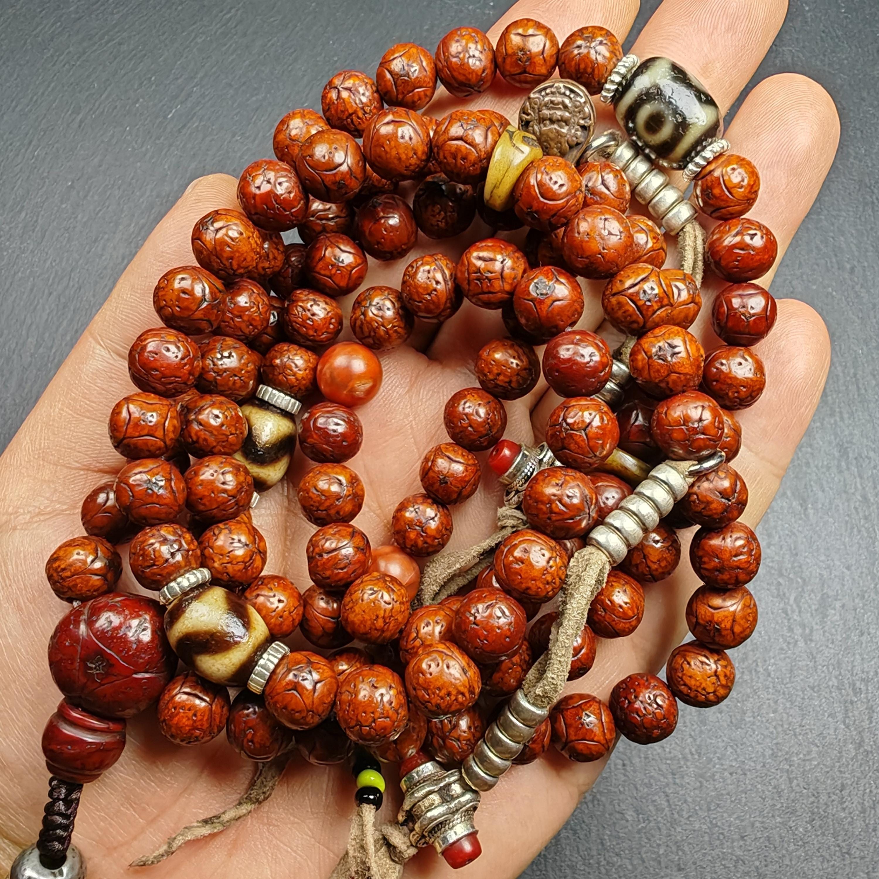 Authentic 9mm Kirin Eyes Bodhi Seed Necklace Mala: Tibetan 108