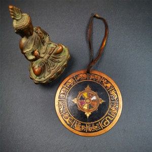 Gandhanra Handmade Tibetan Budhist Amulet Plate,Prayer Wheel,Dharma Chakra,2.95&quot;