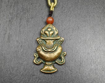 Gandhanra handgemachtes tibetisches buddhistisches Amulett, Schatzvasenabzeichen, gutes Furtune und Reichtum, aus Lima-Messing, spirituelles Geschenk