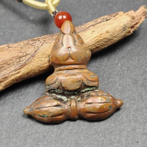 Authentic Tibetan Buddhist Amulet | Copper Stupa + Vajra Pendant | Buddhist Tower | Protective Charm | Spiritual Necklace