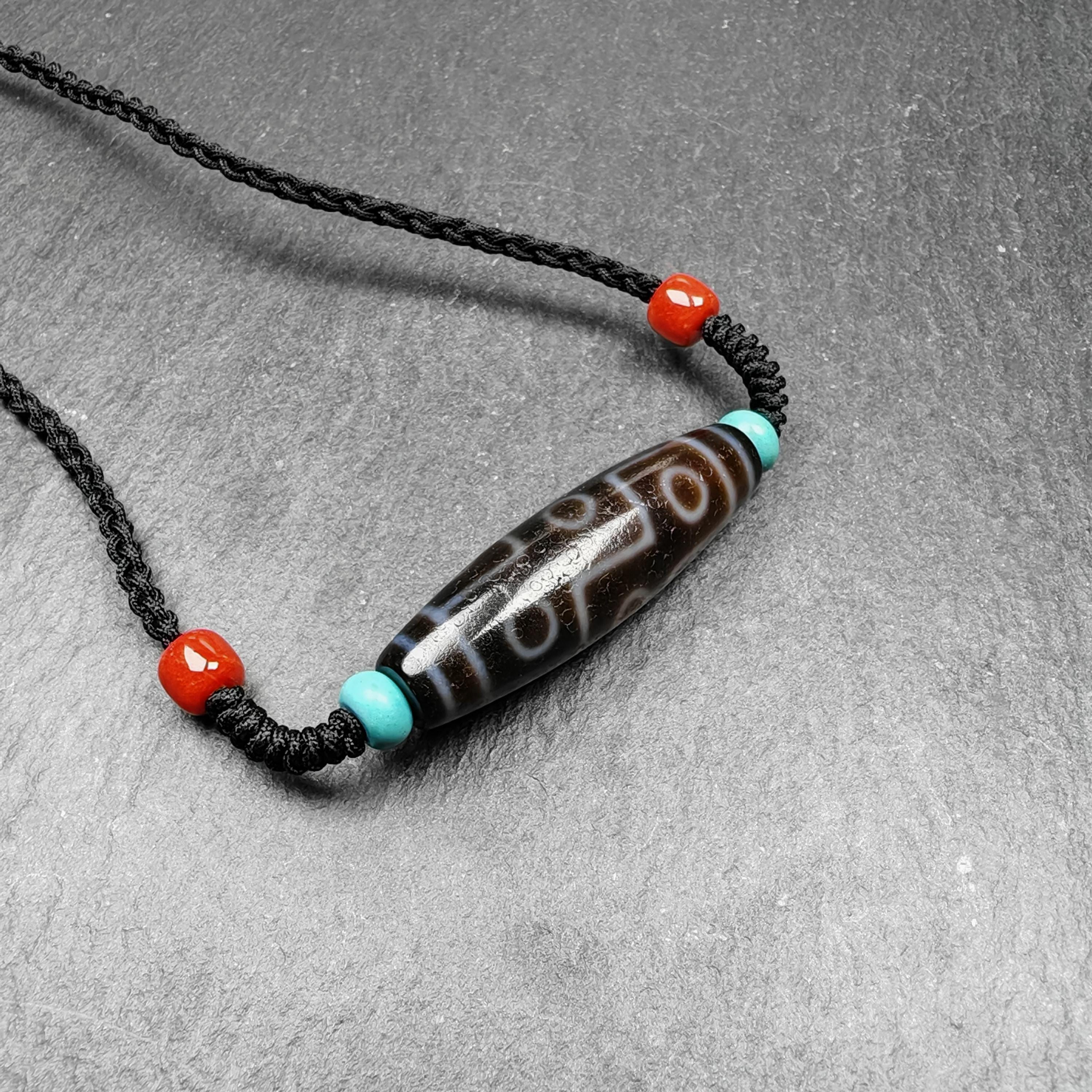 Gandhanra Vintage Tibetan 9 Eyes Dzi Bead Necklace,protective