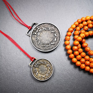 Gandhanra Vintage Tibetan Buddhist Amulet,Melong Mirror, SIPAHO(srid pa ho),Jiugong Bagua Badge,made of Copper,Couple Set of 2 Badges
