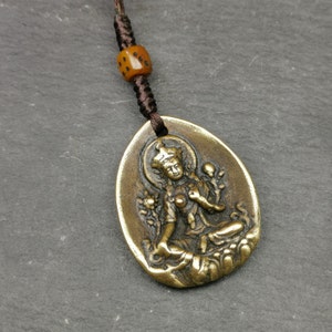 Gandhanra Antique Tibetan Buddhist Protective Amulet,Green Tara Pendant,Jetsun Dolma,Made of Brass
