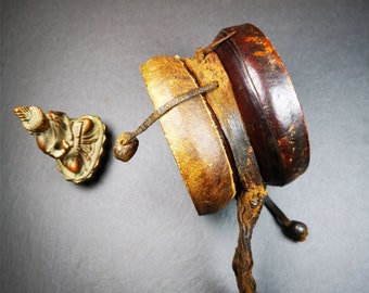 Gandhanra Vintage Tibetan Tantric Buddhist Ritual Implement Chod Drum,Damaru,Religious Ceremonial,4.15",80 Years Old.
