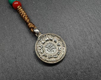 Gandhanra Handmade Tibetan Buddhist Calendar Badge,Melong Mirror, SIPAHO Amulet for Phone or Bage Pendant,Made of Sterling Silver