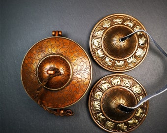 Gandhanra 8.3cm Tibetan Cymbals,12 Zodiac Tingsha Bell,Buddhism Ritual Implement,Handmade in Nepal