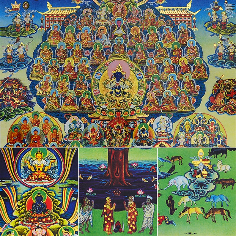 Karma Kagyu on Refuge Tree Thangka Brocadekamtsang - Etsy
