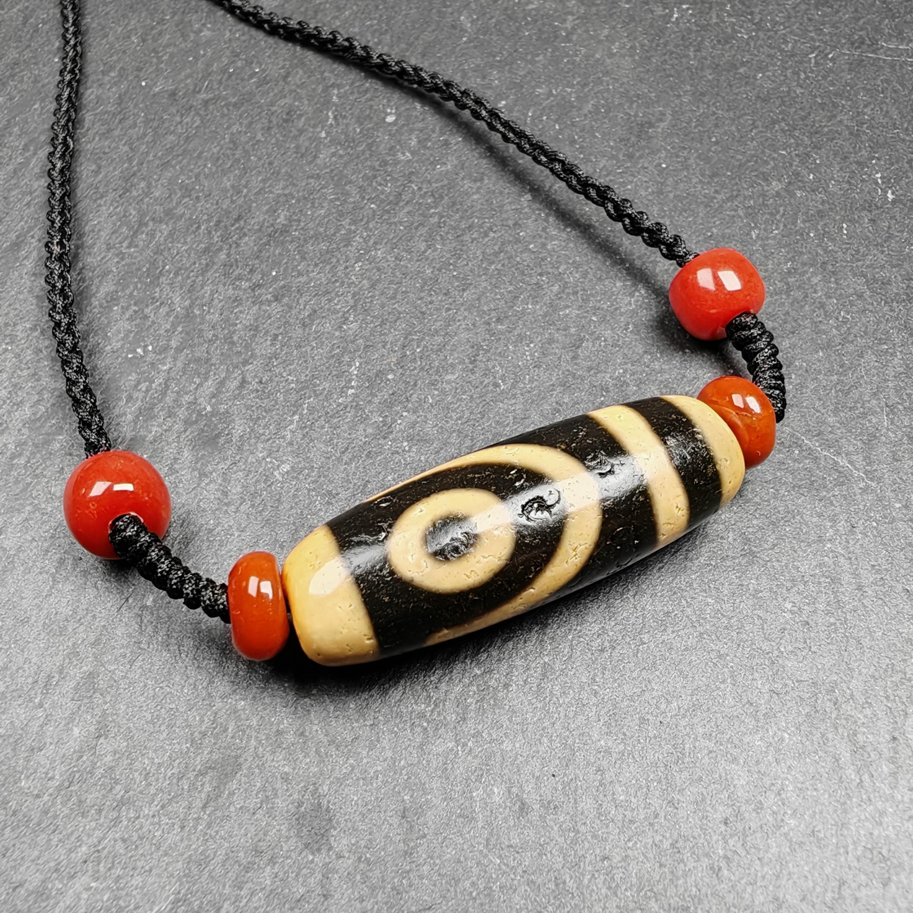 Antique 2 Eyes Dzi Bead Necklace | Tibetan Jewelry | Protection