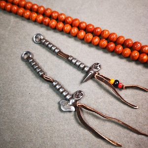 Gandhanra Handmade Tibetan Buddhist Mala Counters,Prayer Bead Counters,with Kartika and Kila Pendant,Made of  Cold Iron