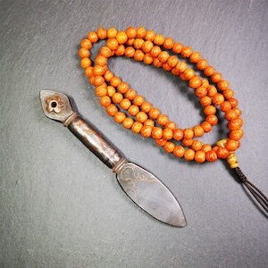 Gandhanra Handmade Tibetan Buddhist Ritual Implement - Kila -Dorje Phurba,Made of Cold Iron inlaid with Copper,5.5"