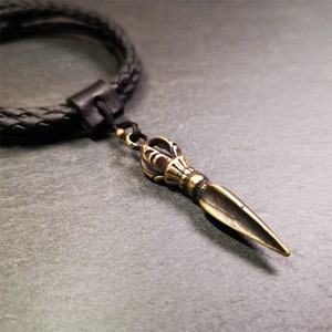 Gandhanra Handmade Tibetan Amulet Necklace,Kila(Dorje Phurba) , Trantic Buddhism Ritual Implement Pendant,Made of Brass,1.96"
