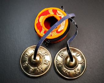 Gandhanra 2.7" Tibetan Cymbals,OM Mantra Tingsha Bell,Buddhism Ritual Implement,Handmade in Nepal
