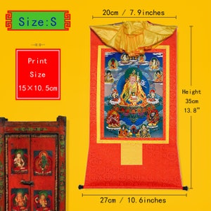 Gandhanra Bronzing Printed Thangka Art - Eight Manifestations of Guru Rinpoche,Hand Framed Tibetan Buddhist Tapestry Wall Hanging