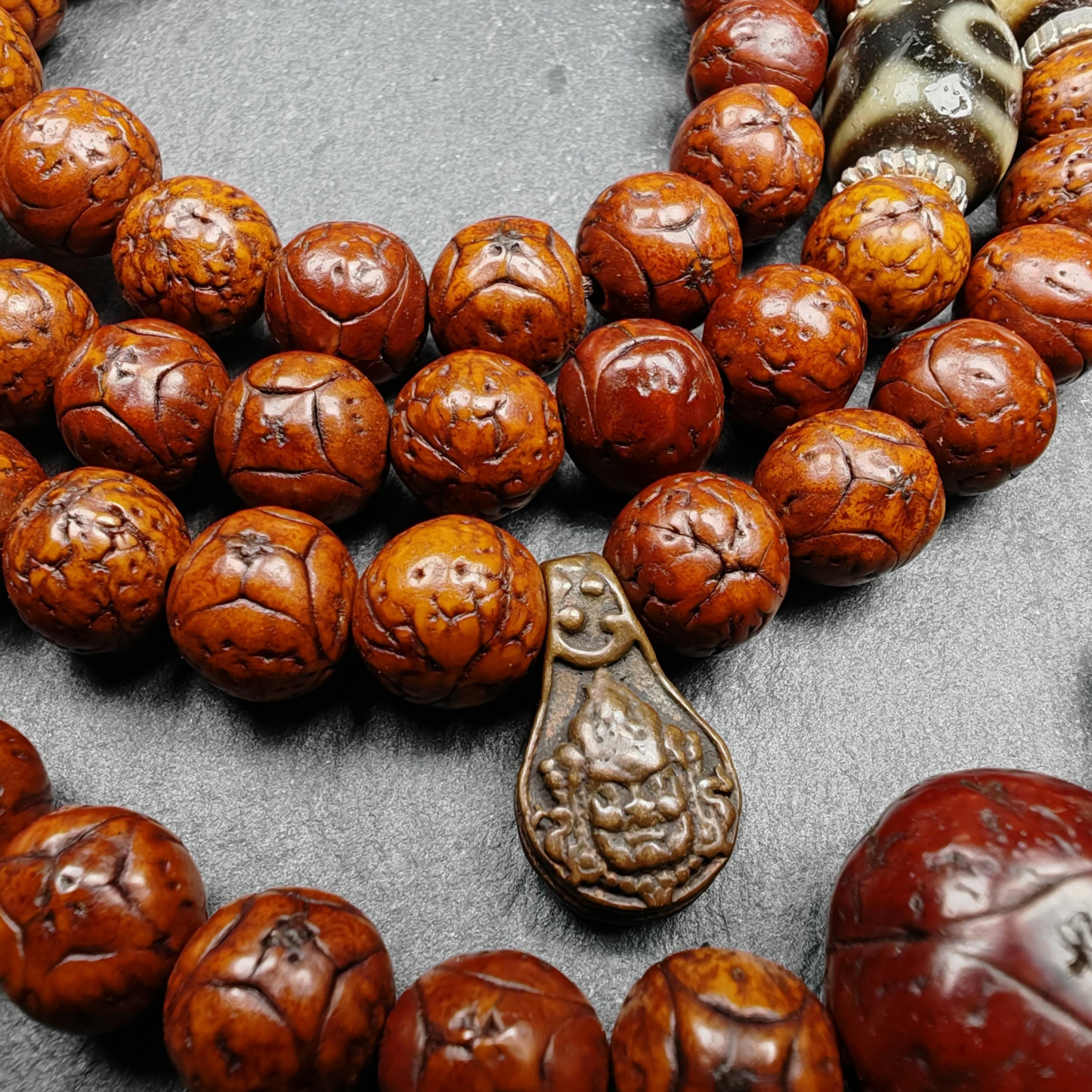 Authentic 9mm Kirin Eyes Bodhi Seed Necklace Mala: Tibetan 108