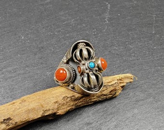Einzigartige Tibet Silber Ring | Drehbarer Vajra Ring | Verstellbare Größe | Schutz Schmuck