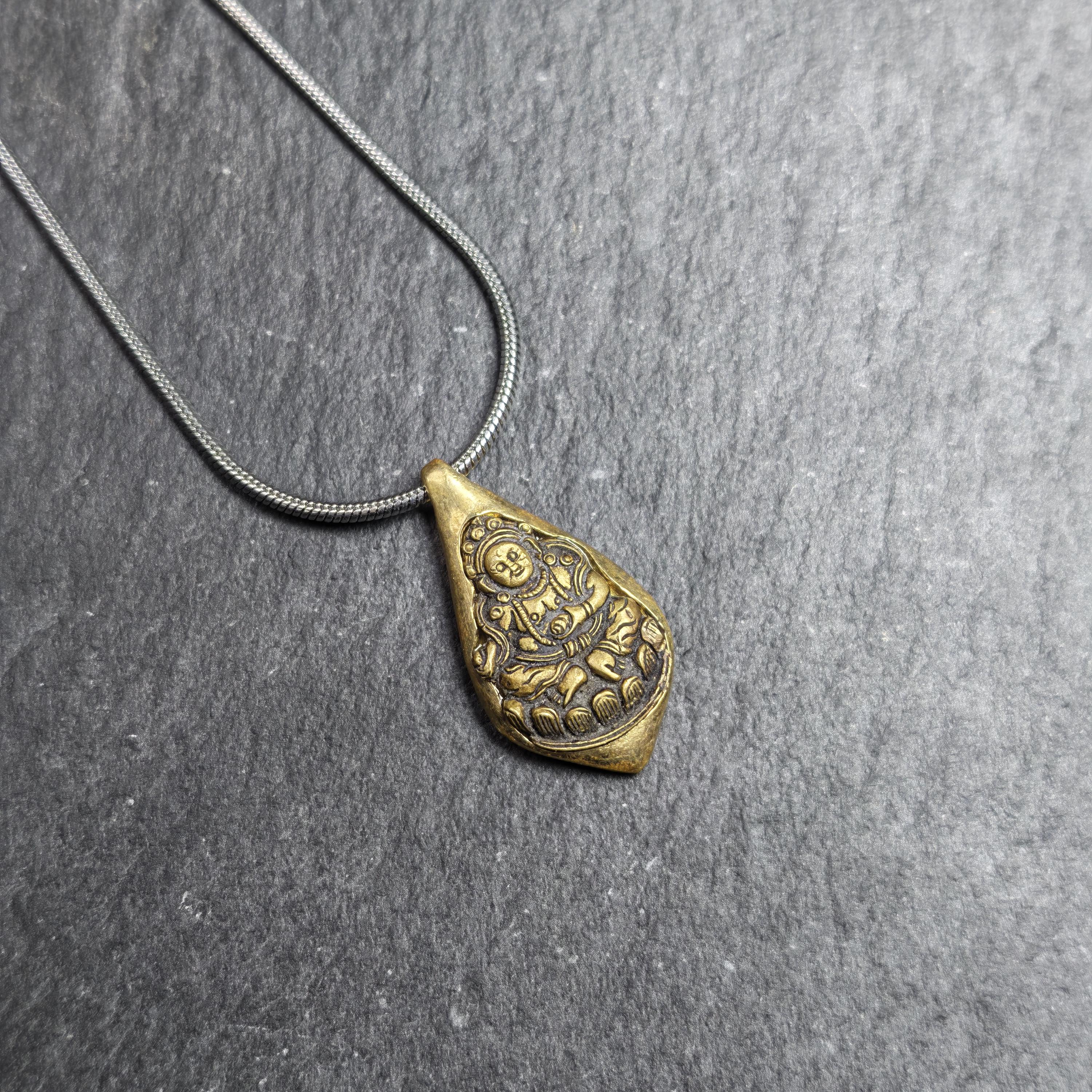 Yellow Jambhala Amulet - Handmade Tibetan Buddhist Amulet Necklace