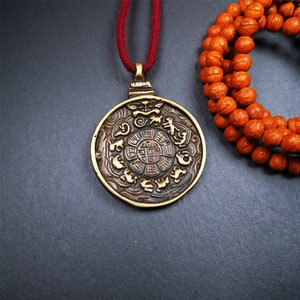 Gandhanra Vintage Tibetan Buddhist Calendar Badge,Manjusri Melong Mirror, SIPAHO Amulet(srid pa ho),Made of Brass,2.28&quot;
