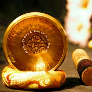 Gandhanra 3.2&quot; Customized Engrave Tibetan Singing Bowl with Cross Vajra Symbol,Personalized  Gift for Sound Healing,Meditation,Relaxation