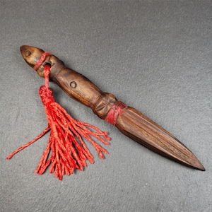 Gandhanra Old Tibetan Amulet,Unique Sandalwood Kila(Dorje Phurba), Dharma Ritual Implement from Gengqing Monastery,6.7&quot;