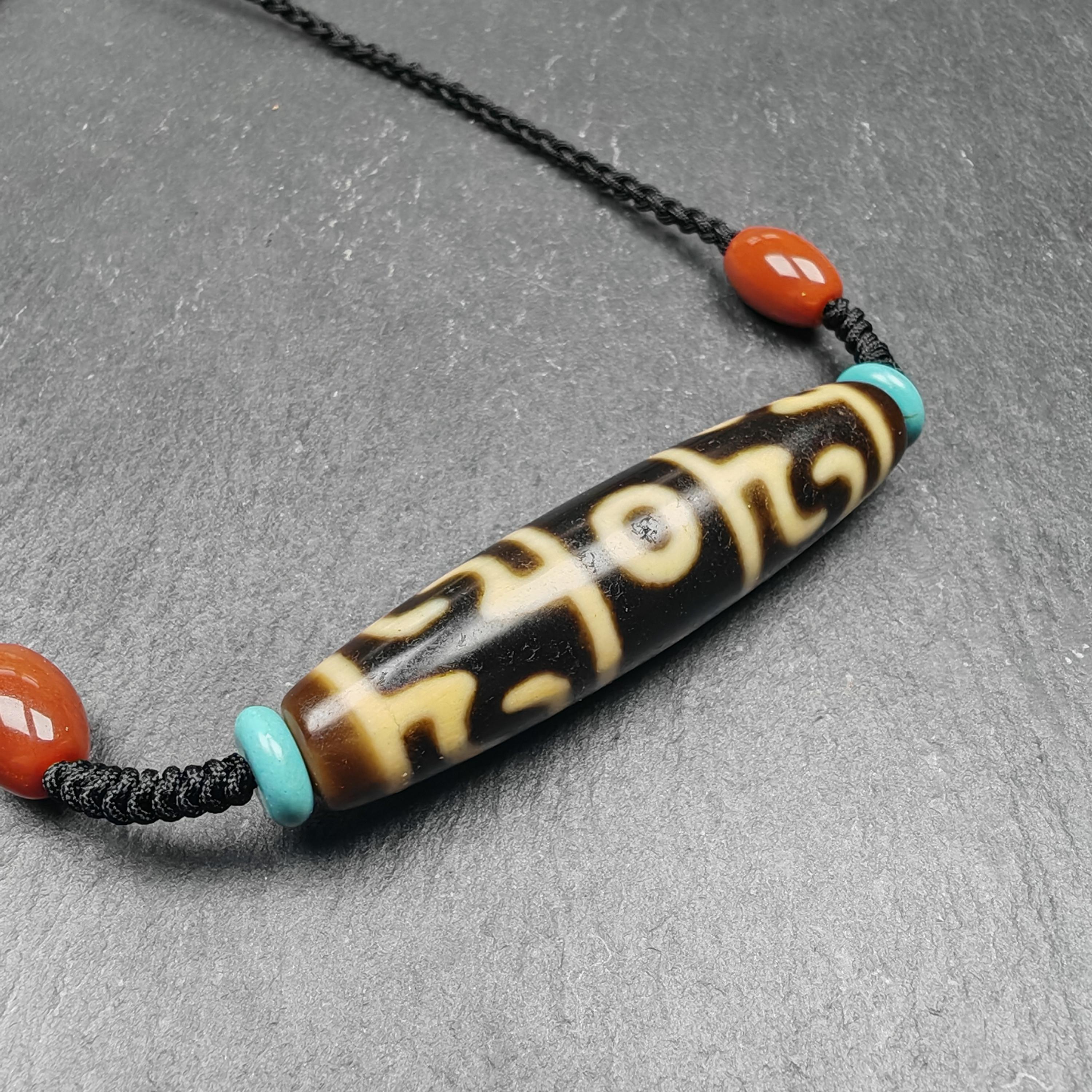 Gandhanra Antique Tibetan Dzi Neckalce,guru Rinpoche Three Realms