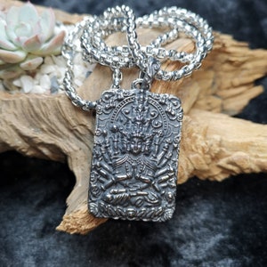 Gandhanra Handmade Titanium Steel Amulet Tag Necklace,Chenrezig,Padmapani,Avalokitesvara, Tibetan Buddhist Jewelry,Protection Necklace
