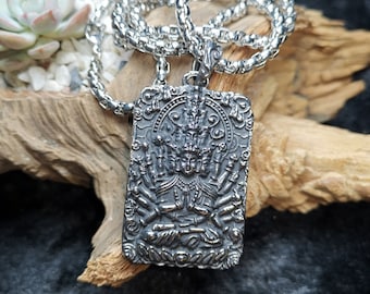 Gandhanra Handmade Titanium Steel Amulet Tag Necklace,Chenrezig,Padmapani,Avalokitesvara, Tibetan Buddhist Jewelry,Protection Necklace