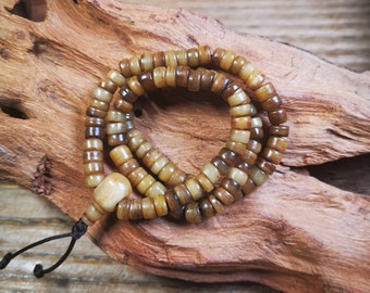 Gandhanra Original Tibetan Yak Bone Mala, Hand-carved Tibetan Prayer Beads 108 Beads Necklace,Small Size,40 Years Old