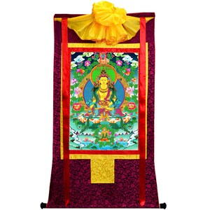 Thangka Tibétain Imprimé Green Tara, Reproduction Du 13ème Siècle, 47.2 Cm, Neuf