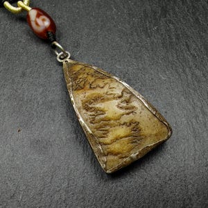 Antique Triangle Kapala Amulet Necklace,Gandhanra Old Tibetan Buddhism Protective Jewelry, Silver Framed,50mm × 26mm,40 Years Old