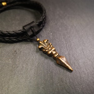 Gandhanra Vintage Tibetan Amulet,Snow Lion Kila(Dorje Phurba) , Trantic Buddhism Ritual Implement Pendant,Made of Brass,1.5"