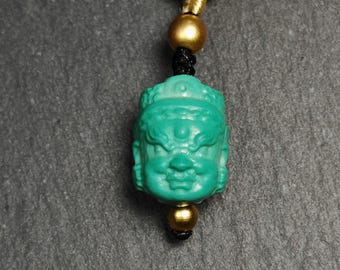 Turquoise Mahakala Pendant - Authentic Tibetan Amulet - Protective Charm - 16mm × 12mm