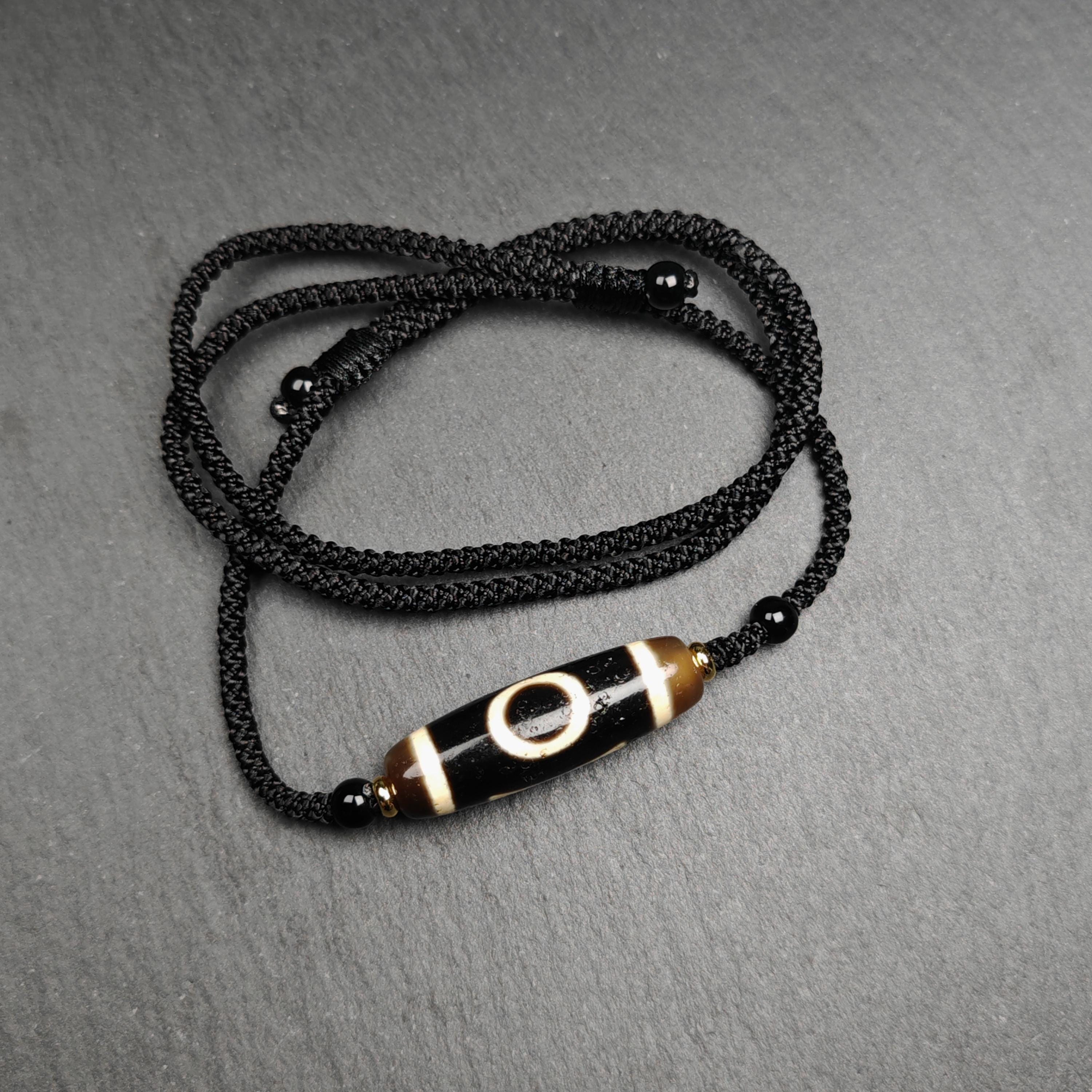Tibetan Heaven & Earth Dzi Bead Necklace, Protective Amulet, Small