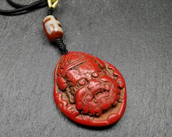 Authentic Old Cinnabar Mahakala Amulet with Dzi Bead, Gandhanra Tibetan Protective Charm,Spiritual Gift