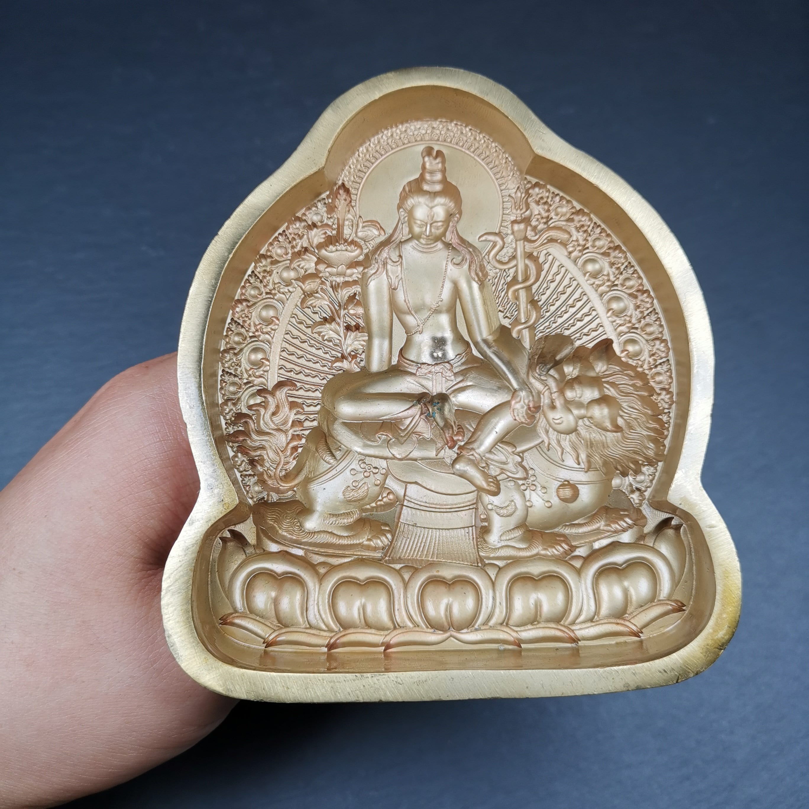 Simhanada Avakokitesvara Tsa Tsa Mold, Seng Ge Dra Chenrezig,Gandhanra Handmade Tibetan Buddha Statue Mould,the Lion's Roar,12 × 10cm